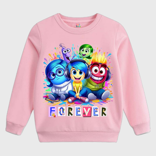 Kids Pink Sweatshirt with Colorful Cartoon Print