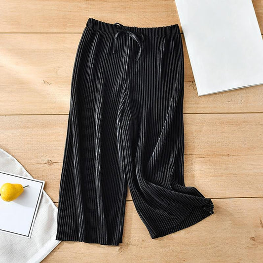 black Crinkle Trousers